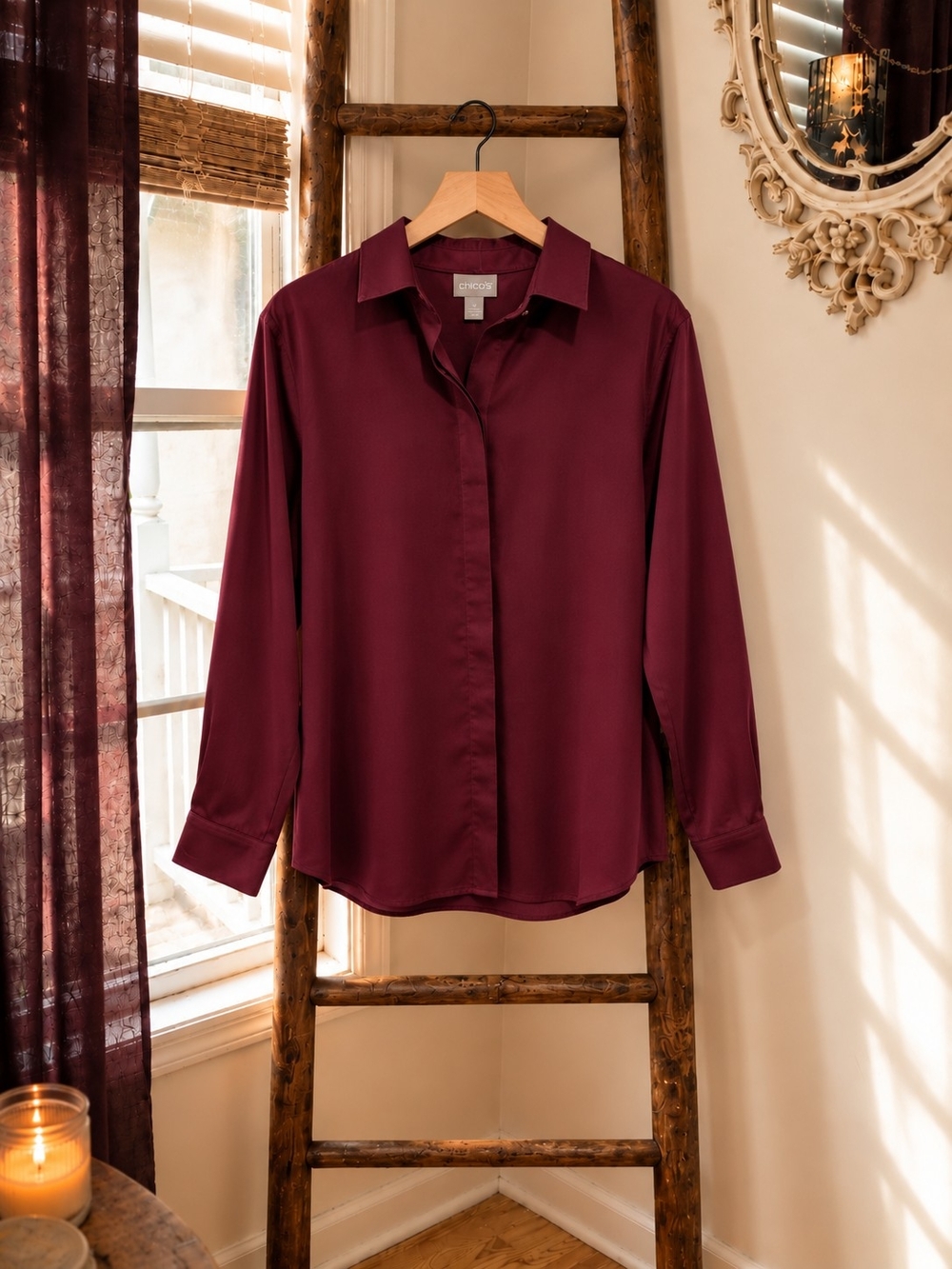 Chico’s Cotton Burgundy Button Front Blouse NWOT Size 3.5